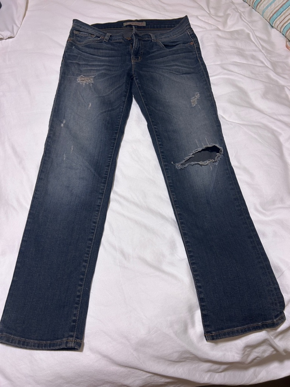 J Brand Medium Wash Distressed Straight Jeans